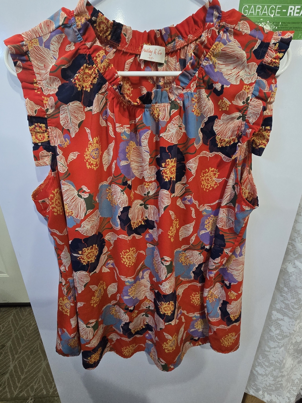 Haley & Co Red Floral Ruffle Tank Top 2x